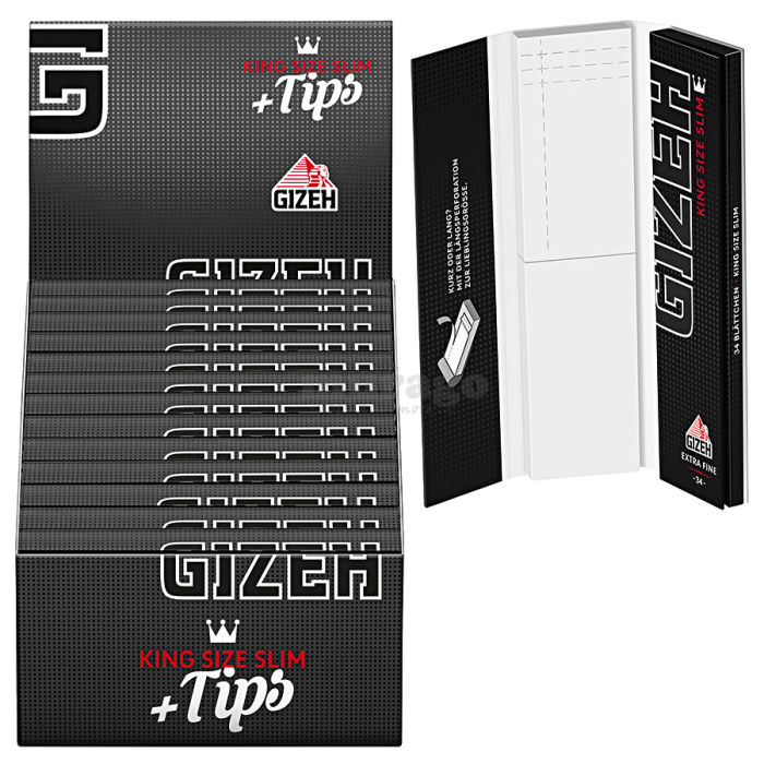 Gizeh Black King Size Slim + Tips 25 Heftchen mit je 34 Blatt Blättchen + 34 Tips
