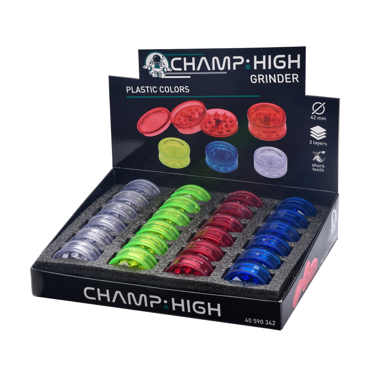 Champ High Kunststoff Grinder 42 mm 3 Ebenen – 24er Display