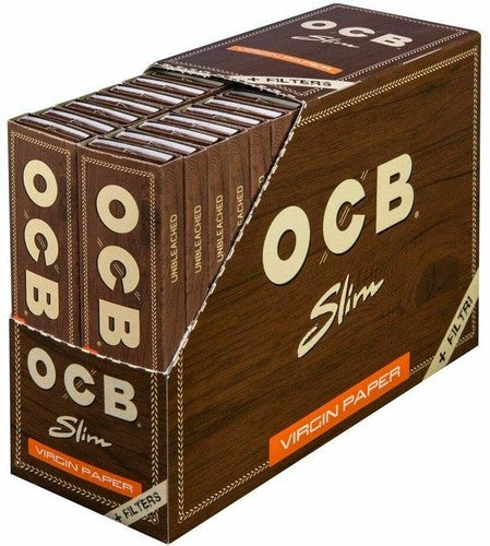 OCB Virgin Unbleached Brown KS Slim Papers + Tips 32 Hefte je 32 Blatt