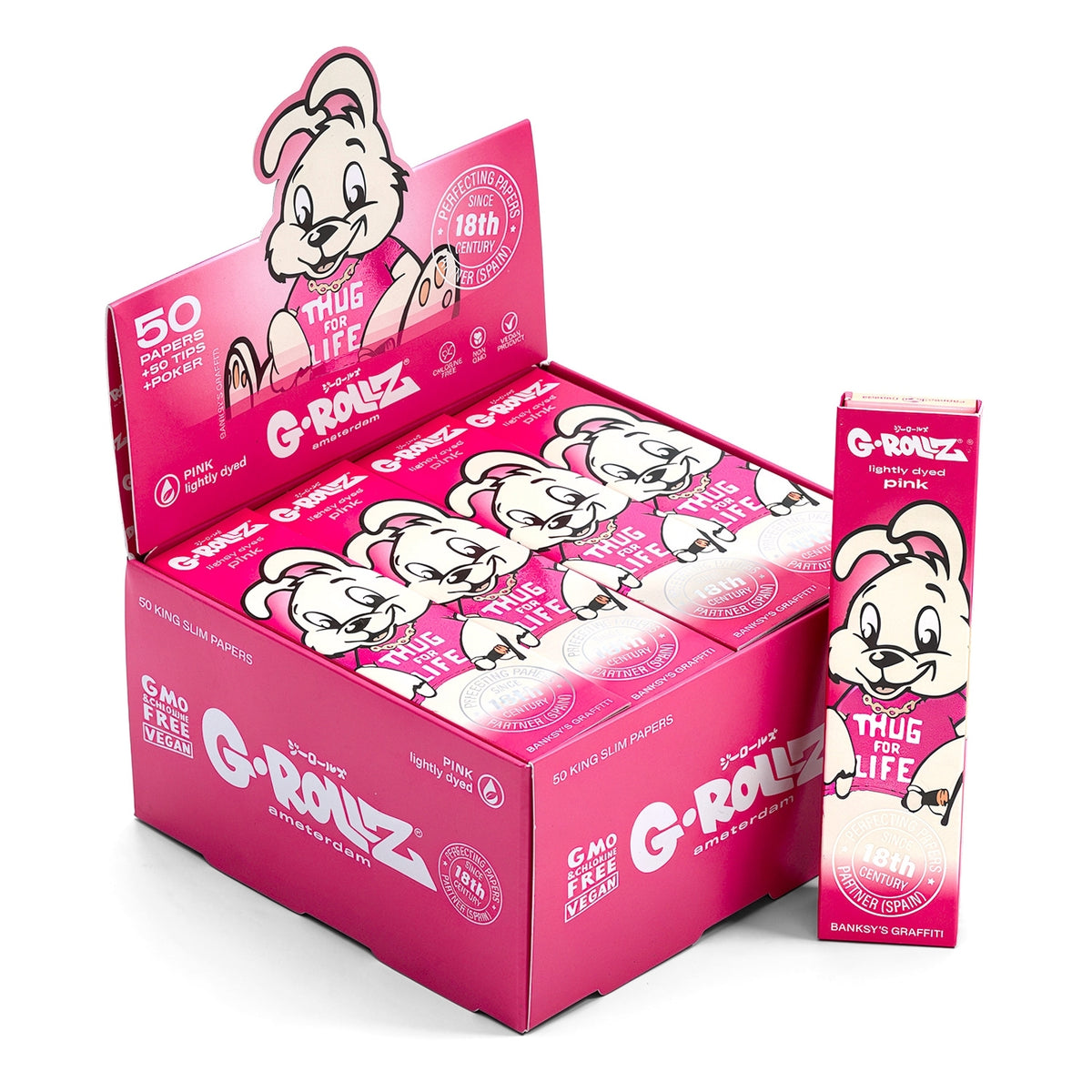 G-Rollz | 'Thug for Life' 50 King Size Pink Papers +Tips (20 Booklets Display)