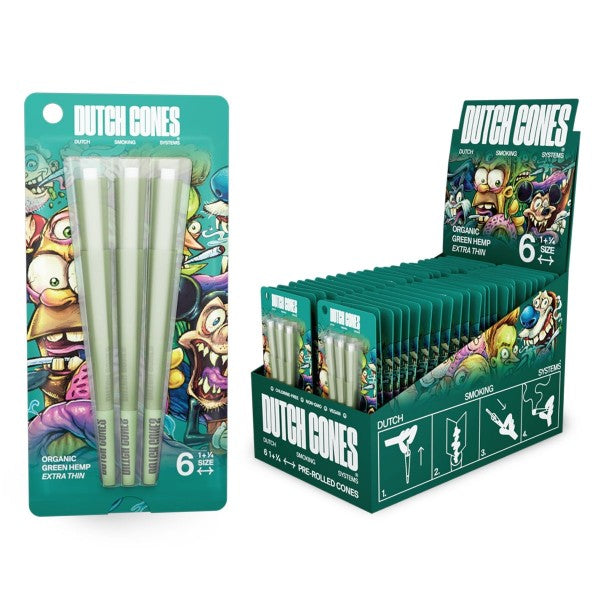 Dutch Cones – 6x Green Hemp 1 1/4 Pre-Rolled Cones (32 packs / Display)
