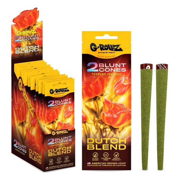 G-Rollz | 2x 'Dutch Blend' Terpen-infusierte vorgerollte Hanf-Kegel (12-Pack-Display, 24 Wicklungen)