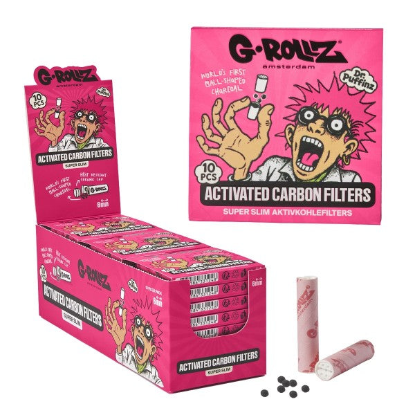 G-Rollz Activated Carbon Filters – Ø 6 mm Pink – 10 Tips per Pack (24 Packs per Display)