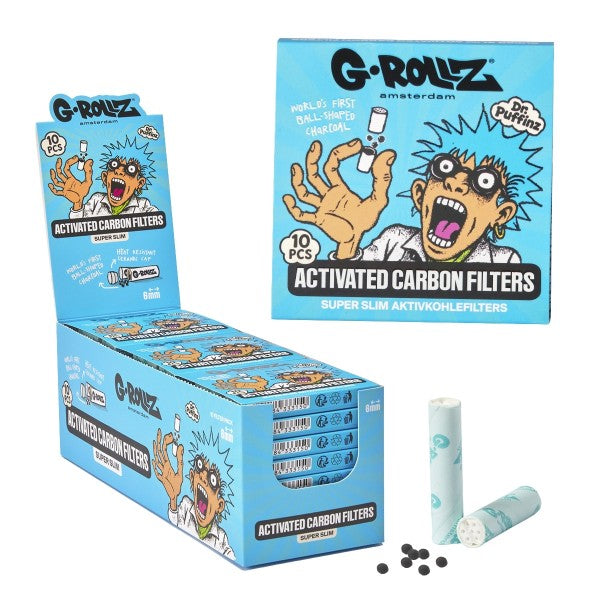 G-Rollz Activated Carbon Filters – Ø 6 mm Blue – 10 Tips per Pack (24 Packs per Display)