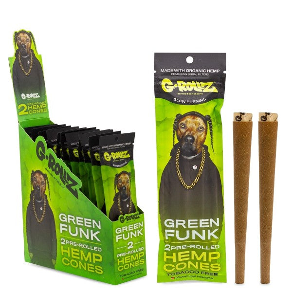 G-Rollz | 2x 'Green Funk' vorgerollte Hanf-Kegel (12er-Pack-Ausstellung, 24 Kegel)