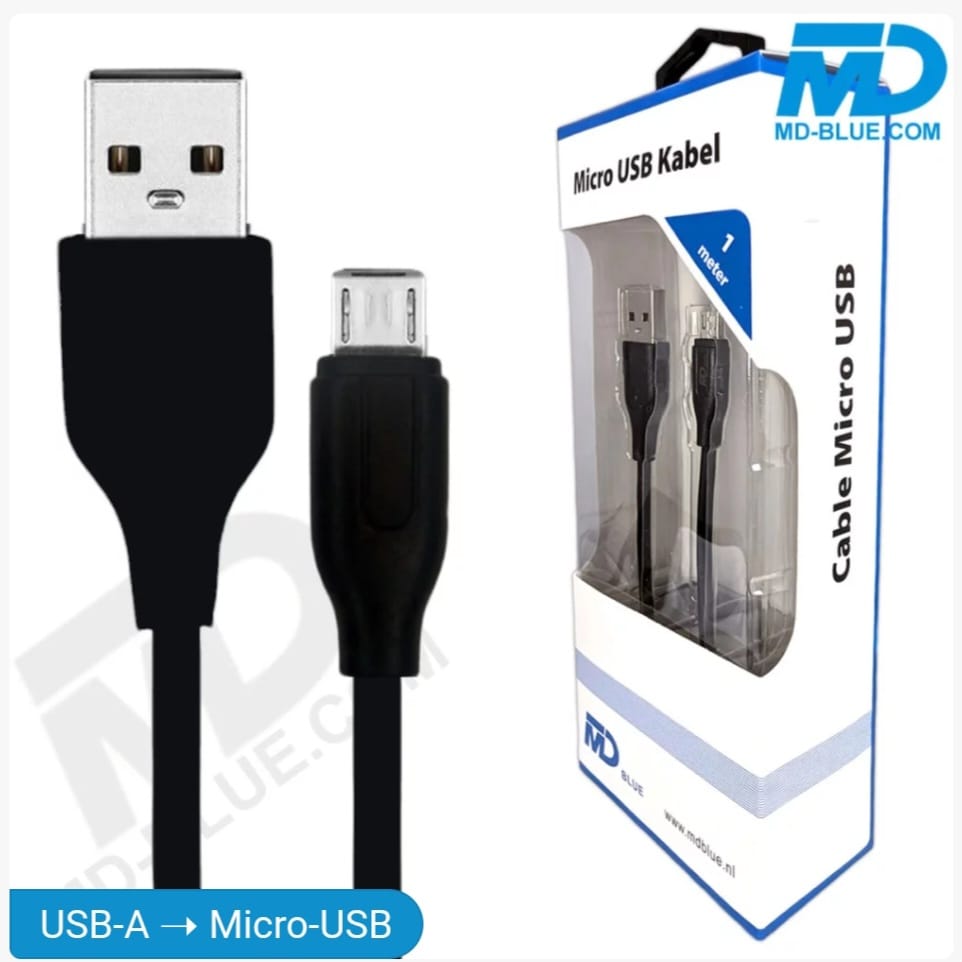 MDBlue Ladekabel – USB zu Micro USB – 1 Meter – Schwarz