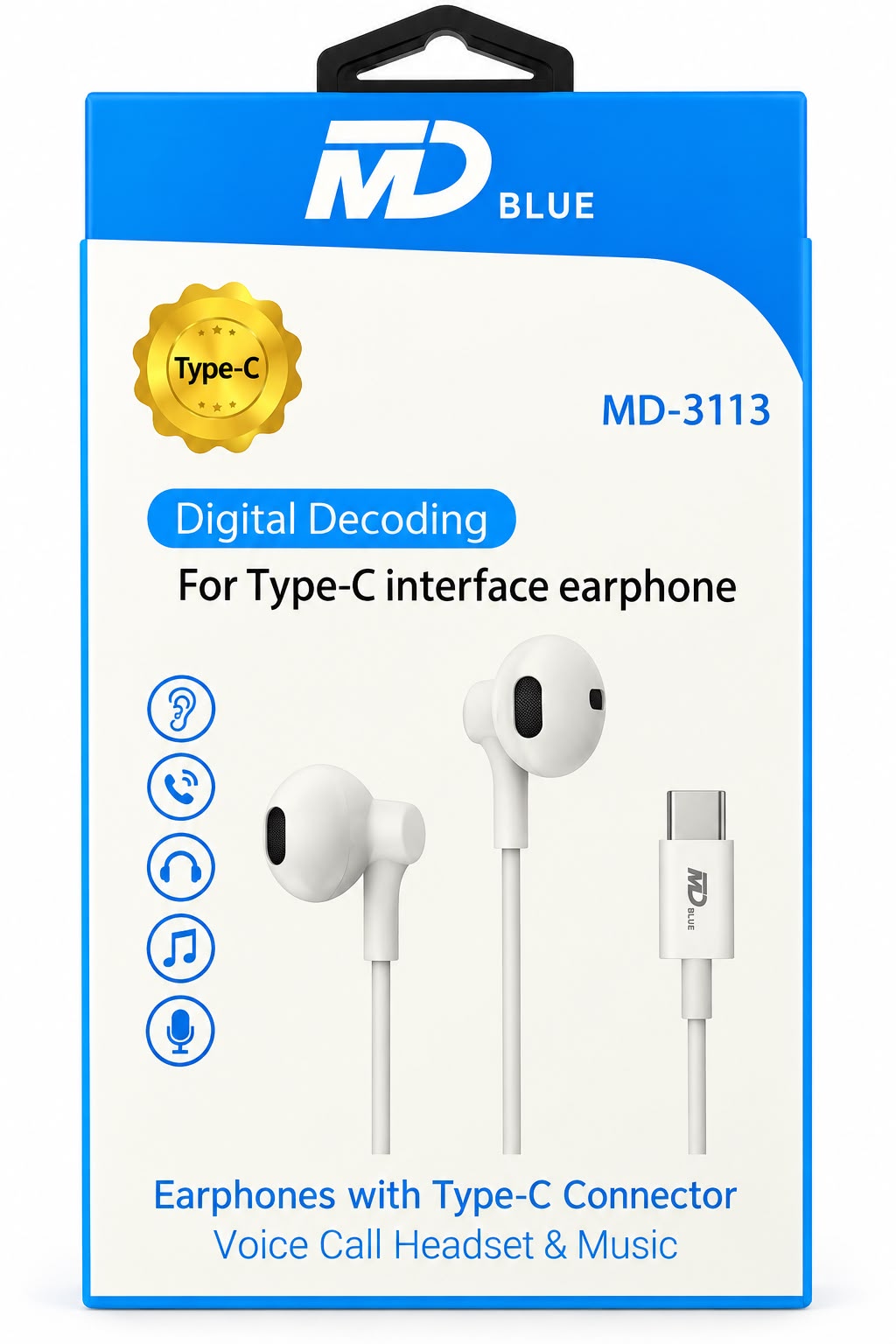MDblue In Ear Stereo-Headset weiße USB-C-Verbindung - MD-3113