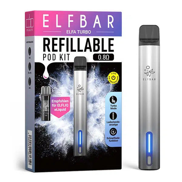 Elfbar ELFA Turbo Pod Kit– Aurora Black (inkl. 0.8 Ohm Refill Pod) (10 Stück)