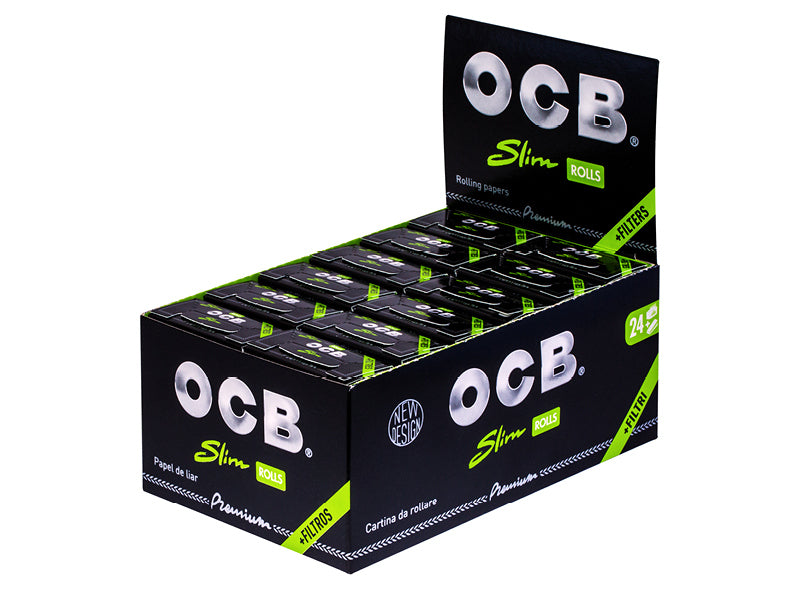 OCB | Rolls Schwarz Premium Slim + Tips, 24 Rolls je 4 Meter
