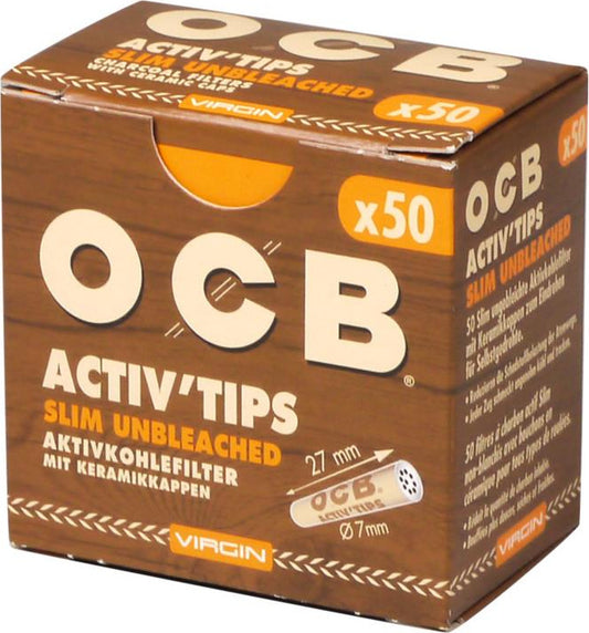 OCB Activ Tips Slim Unbleached 7mm Aktivkohlefilter (10 x 50 Stück)