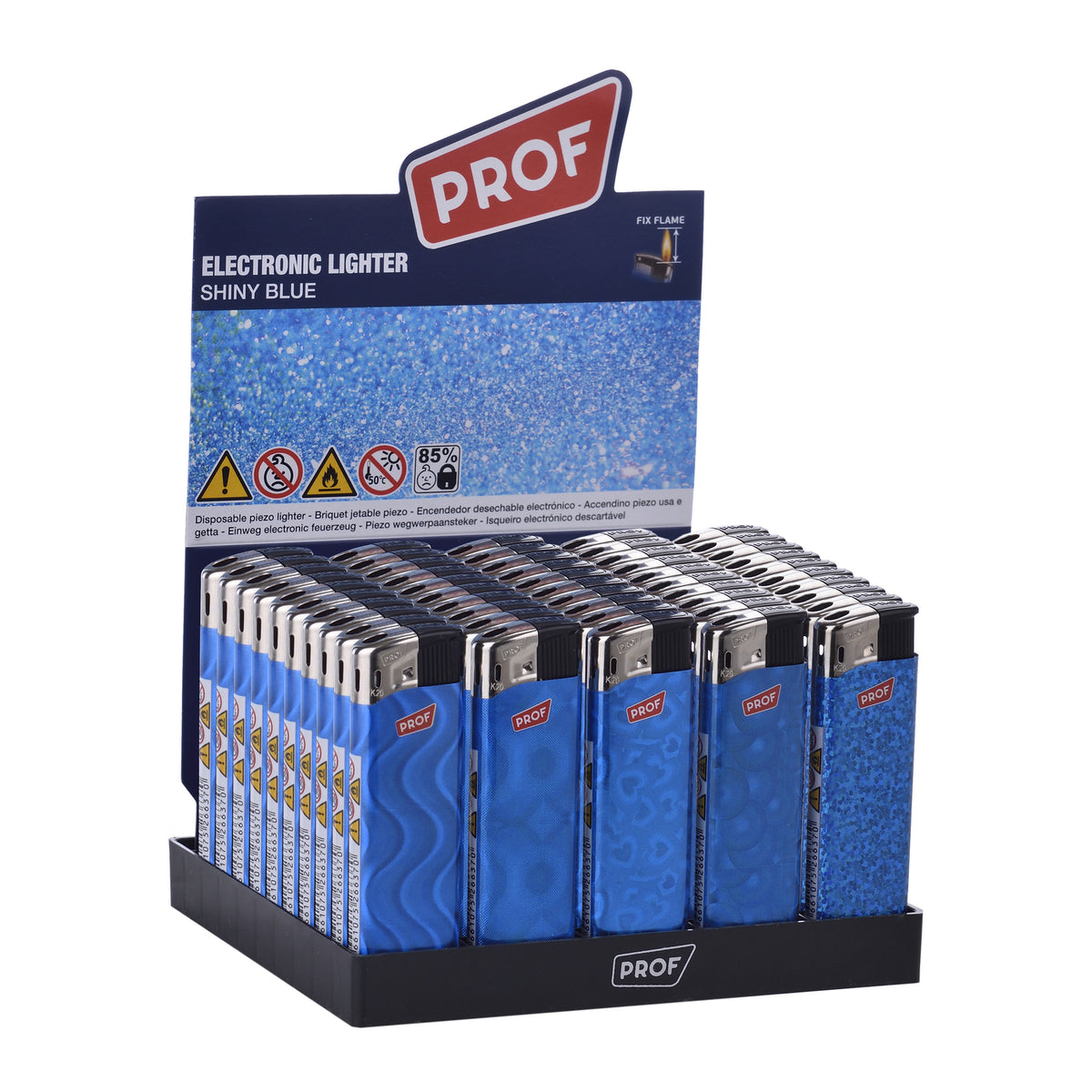 Refillable Electro Feuerzeuge 50er Display - Fix Flame Shiny Blau