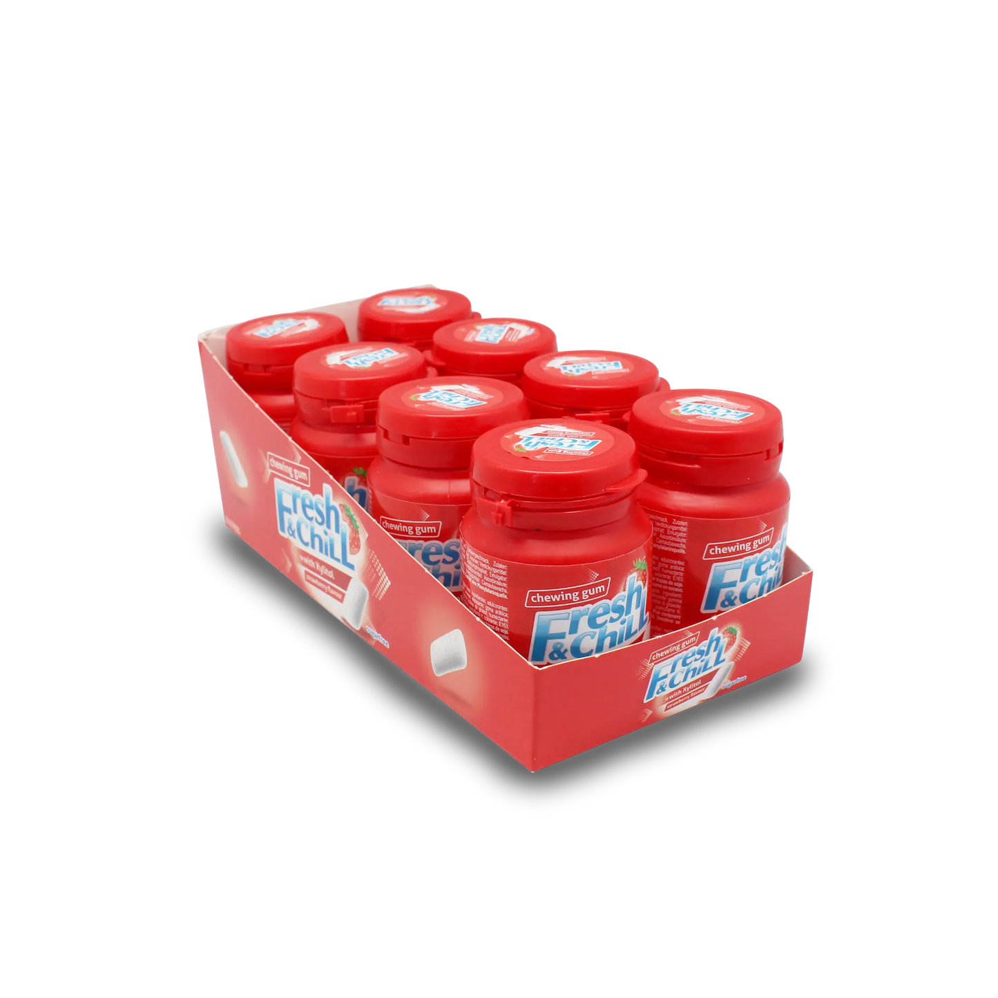 Sweet Flash FRESH&CHILL Kaugummi Strawberry 1 Dspl. x 8 Stk. x 60g / Zuckerfreie Kaugummi Dragees