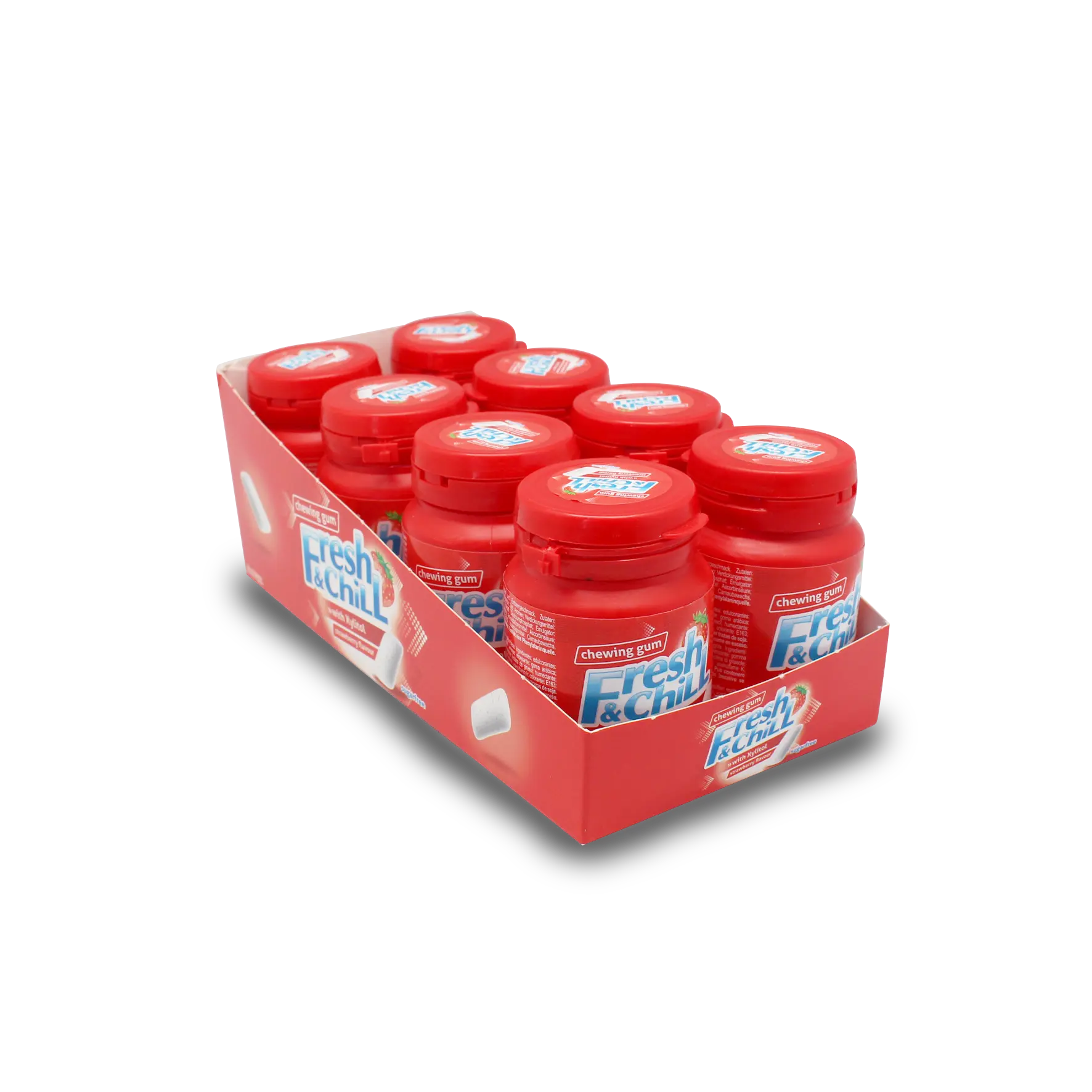 Sweet Flash FRESH&CHILL Kaugummi Strawberry 1 Dspl. x 8 Stk. x 60g / Zuckerfreie Kaugummi Dragees