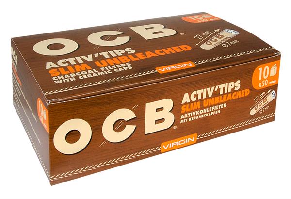 OCB Activ Tips Slim Unbleached 7mm Aktivkohlefilter (10 x 50 Stück)