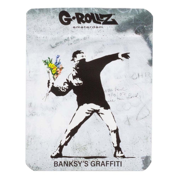 G-Rollz | Banksy's Graffiti 'Flower Thrower' 65x85mm Smellproof Bags - 10pcs in Display