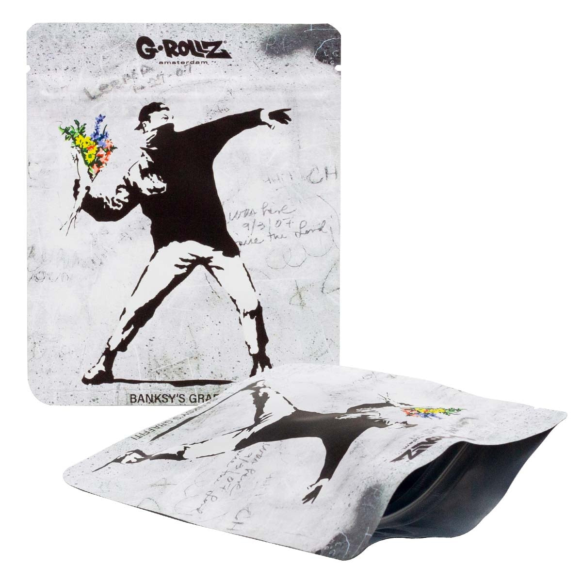 G-Rollz | 100x125mm Smellproof Bags | Banksy's Graffiti 'Flower Thrower' 100x125 mm smellproof bag -