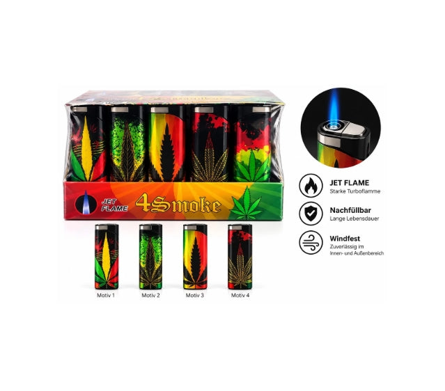 Cannabis - Turbo Flame Metal Lighter 25er Display
