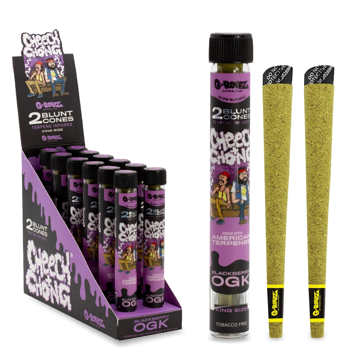 G-Rollz | Cheech & Chong(TM) Terpene Infused Cones 'Blackberry OGK' (12 Pack Display, 24 Cones)