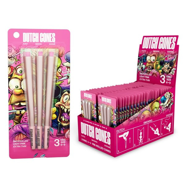 Dutch Cones | 3x Pink Kingsize Pre-Rolled Cones (32 packs / Display)