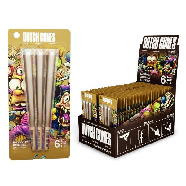 Dutch Cones | 6x Unbleached 1 1/4 Pre-Rolled Cones (32 packs / Display)