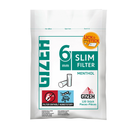 Gizeh Slim Filter Mentol - 6mm Filter Durchmesser - 15 mm Länge 10 Beutel × 120 STK