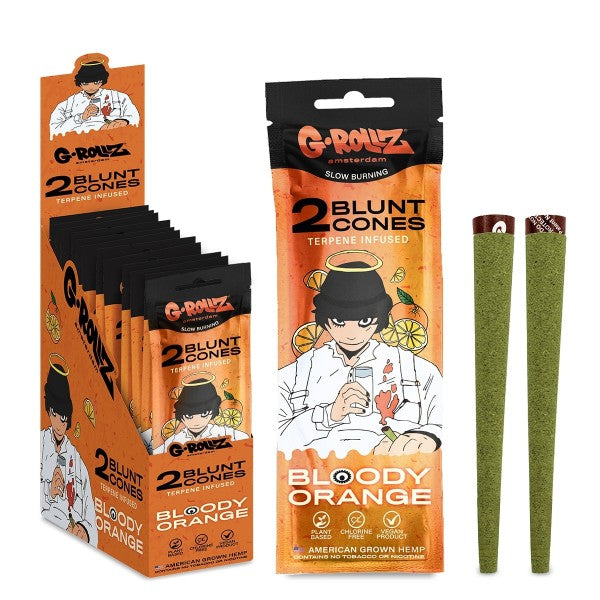 G-Rollz | 2x 'Bloody Orange' Terpen-infusierte vorgerollte Hanf-Kegel (12er-Pack-Display, 24 Wicklungen)
