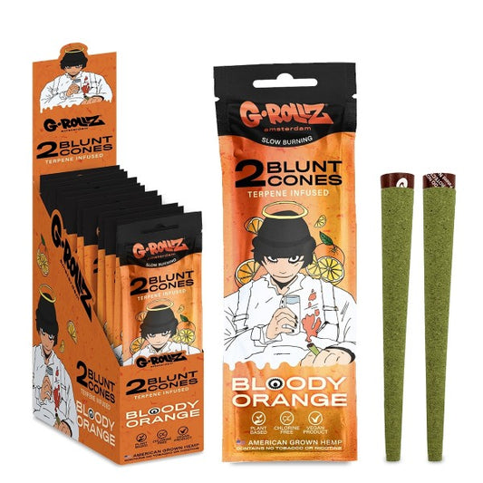 G-Rollz | 2x 'Bloody Orange' Terpen-infusierte vorgerollte Hanf-Kegel (12er-Pack-Display, 24 Wicklungen)