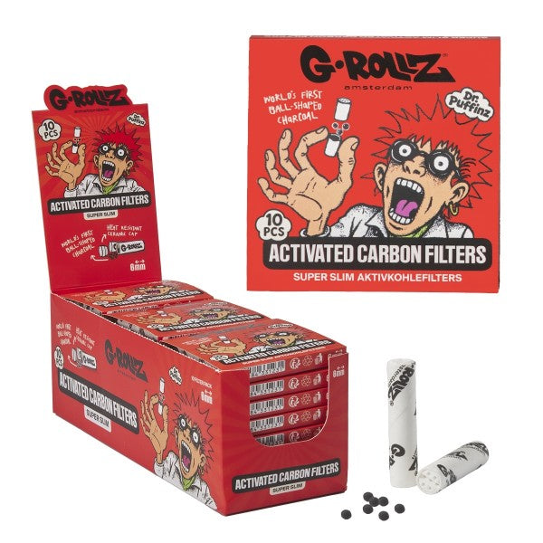 G-Rollz | Activated Carbon Filters - Ø6mm White - 10 Tips per Pack (24 Packs per Display)