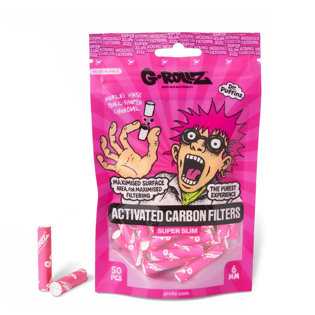 G-Rollz | Activated Carbon Filters - Ø6mm Pink - 50 Filter Tips