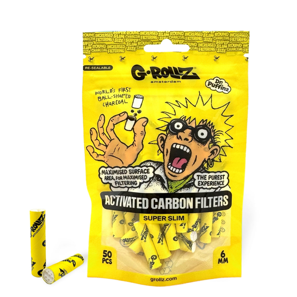 G-Rollz | Activated Carbon Filters - Ø6mm Yellow - 50 Filter Tips