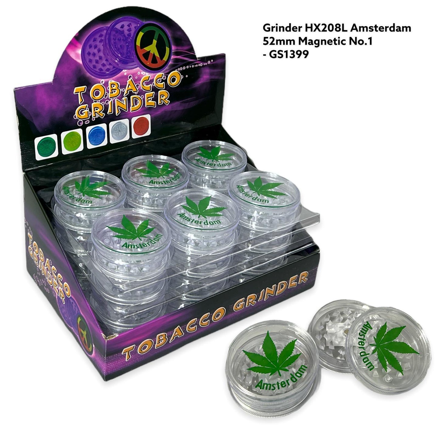 Amsterdam Plastic Grinder 52mm No.1  (24pcs/display)