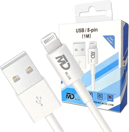 MDBlue – Ladekabel – Für iPhone – USB-A zu Lightning – 1 Meter – Weiß