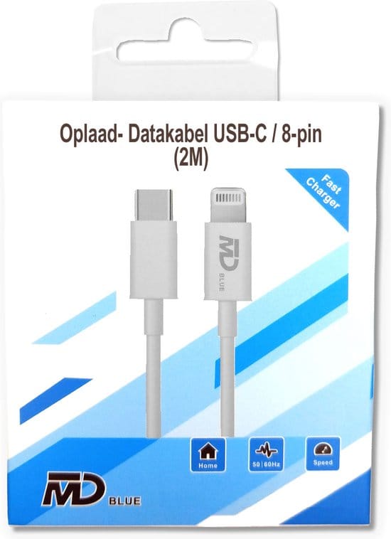 MDBlue – Ladekabel – Für iPhone – USB-C zu Lightning – 2 Meter – Weiß