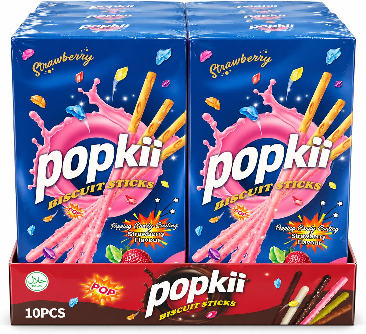 Popkii Biscuit Sticks 40g - 10pcs - Strawberry Flavour