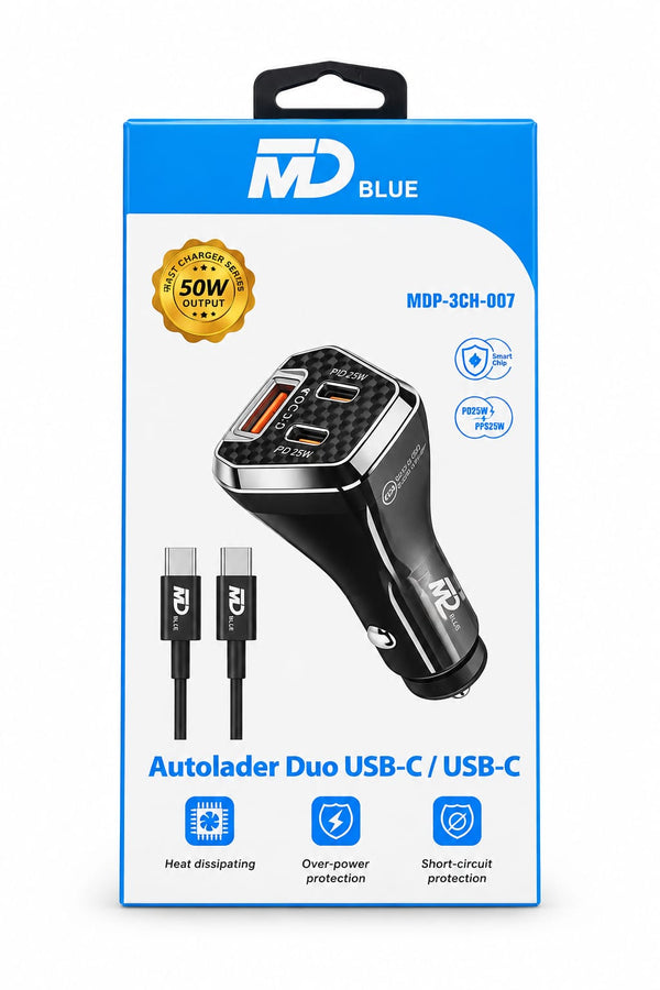 MD Blue – Autoladegerät – 1 x USB-A – 2 x C Anschluss – Schnelllader ...