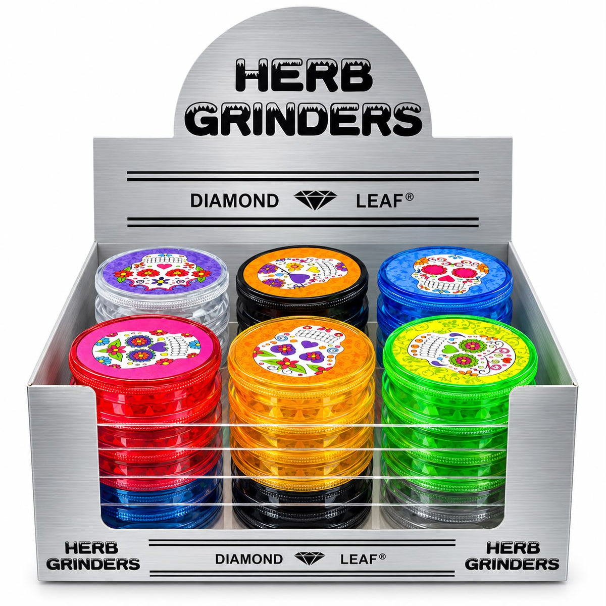 Diamond Leaf Plastic Herb Grinder - 60 mm - 24er Display