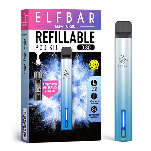 ELFBAR ELFA Turbo Pod Kit – Aurora Cyan (inkl. 0.8 Ohm Refill Pod)  - 10 Stück