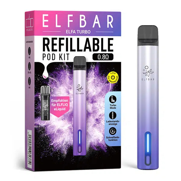 ELFBAR ELFA Turbo Pod Kit – Aurora Purple (inkl. 0.8 Ohm Refill Pod) - 10 Stück