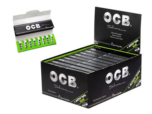 OCB "Limited Edition" ungebleicht; Activ Tips Slim; Ø 7mm, Aktivkohlefilter; (20 Hefte á 32 Blatt & 8 Tips) Display