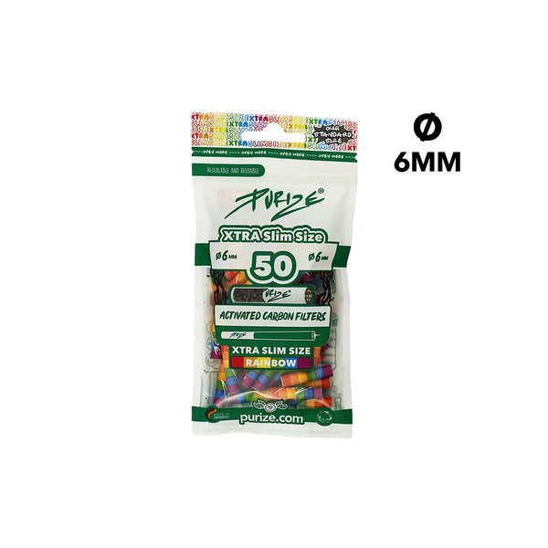 Purize Activekohlefilter Xtra Slim Size – 50er Beutel 6 mm – Rainbow