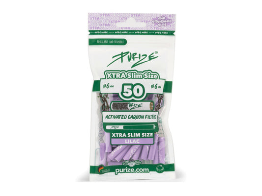 PURIZE Activekohlefilter Xtra Slim Size | 50er Beutel 6 mm - Lila