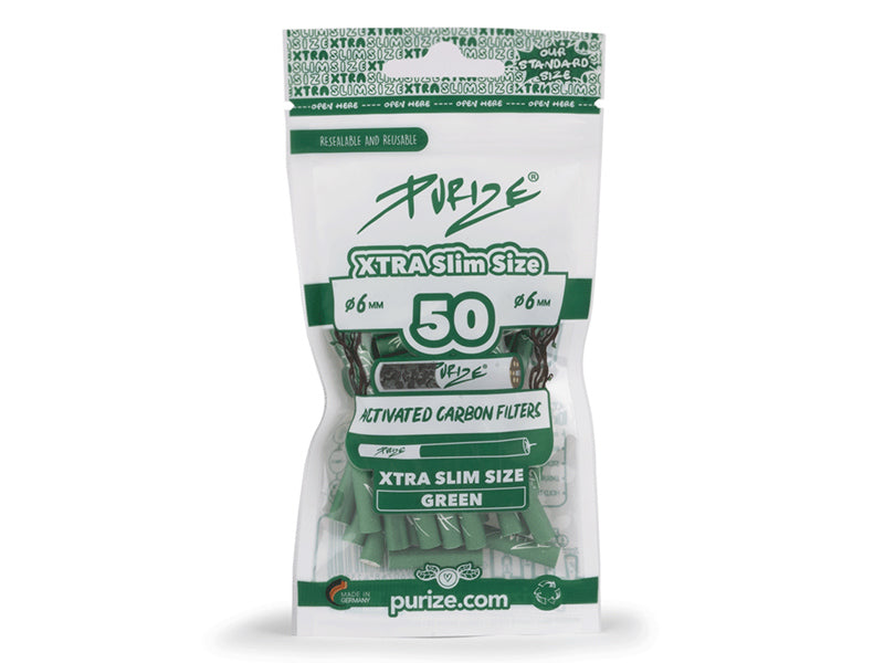 PURIZE Activekohlefilter Xtra Slim Size | 50er Beutel 6 mm - Grün