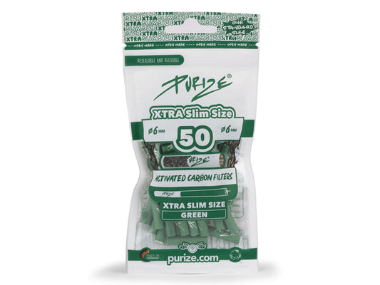 PURIZE Activekohlefilter Xtra Slim Size | 50er Beutel 6 mm - Grün