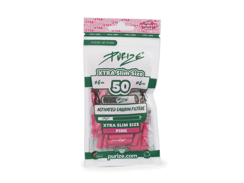 PURIZE Activekohlefilter Xtra Slim Size | 50er Beutel 6 mm - Pink