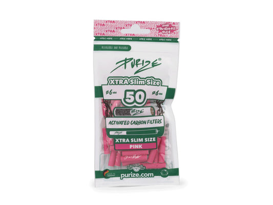 PURIZE Activekohlefilter Xtra Slim Size | 50er Beutel 6 mm - Pink