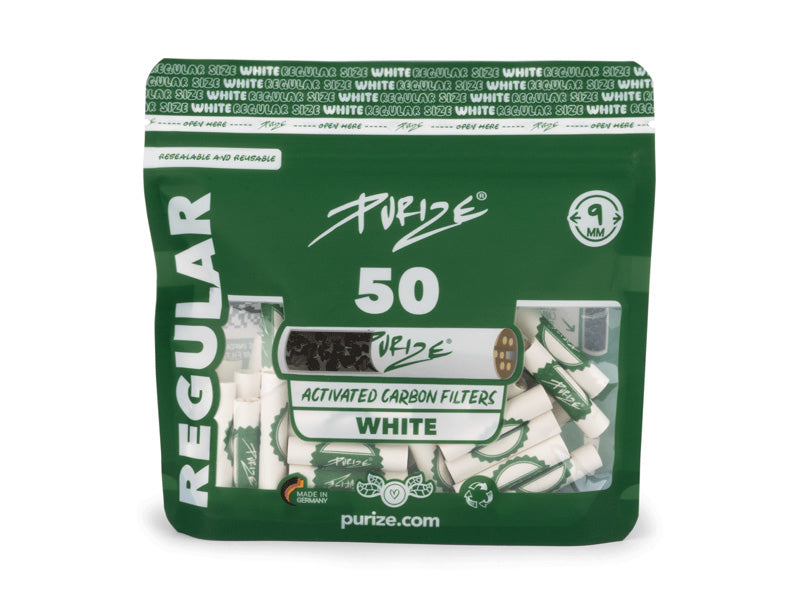 PURIZE Activekohlefilter Regular Size | 50er Beutel 9mm - White