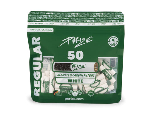 PURIZE Activekohlefilter Regular Size | 50er Beutel 9mm - White